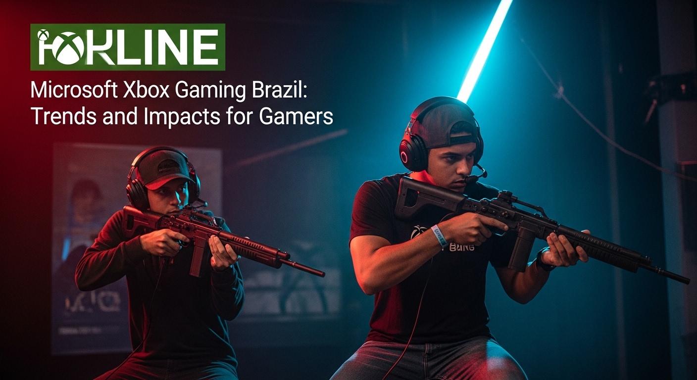 Editorial illustration of Microsoft Xbox Gaming Brazil market dynamics for Brazilian readers.