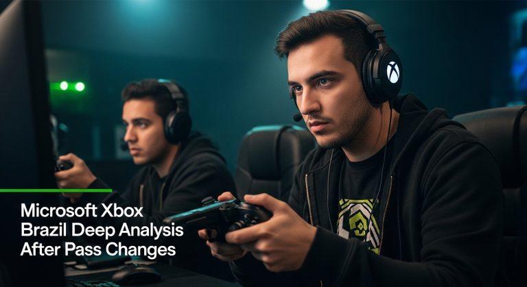 Editorial photo showing Xbox console and Brazilian market imagery.