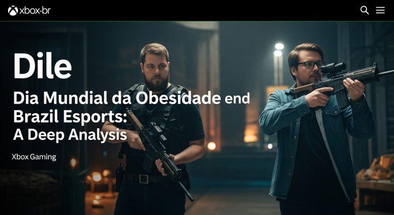 Esports player at a desk with World Obesity Day theme and Brazil national colors in the background.