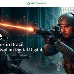 Editorial illustration of a Brazilian Xbox gamer considering policy shifts and digital security.