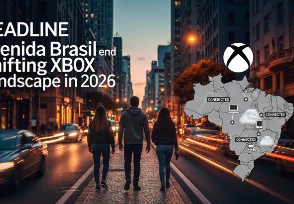 Xbox branding over a Brazilian street scene along Avenida Brasil, symbolizing Brazil's evolving gaming landscape.